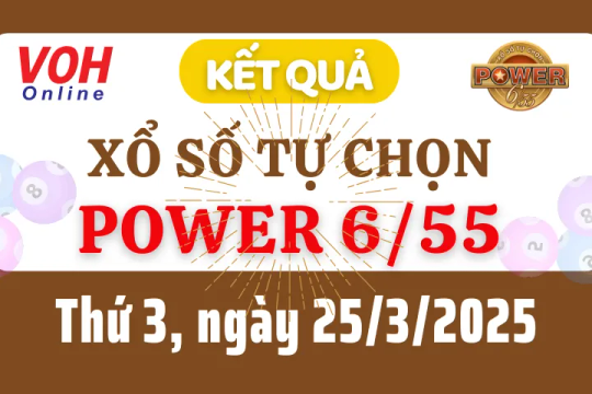 Vietlott POWER 655 25/3 - Kết quả xổ số Vietlott hôm nay thứ 3 25/3/2025