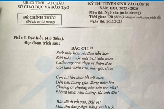 Đề thi lớp 10 môn ngữ văn tỉnh Lai Châu lấy ngữ liệu SGK lớp 12 cũ