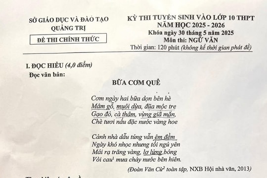 Đề thi lớp 10 môn ngữ văn tỉnh Quảng Trị năm 2025