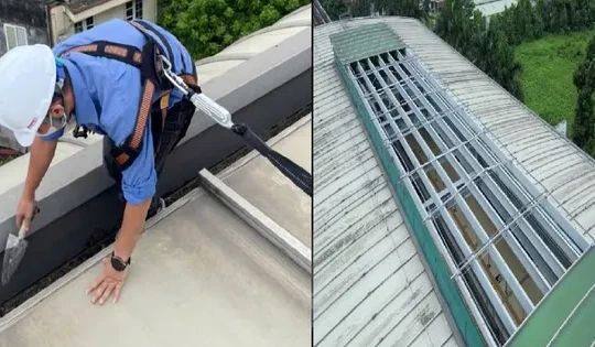 Cận cảnh ‘vá’ mái nhà ga tàu Cát Linh - Hà Đông