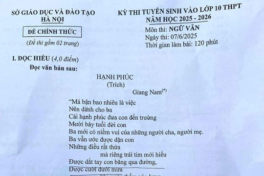 Đáp án và đề thi môn Ngữ văn vào lớp 10 Hà Nội năm 2025