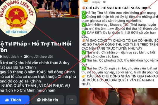 Cảnh báo Facebook giả mạo Bộ Tư pháp hỗ trợ lấy lại tiền lừa đảo