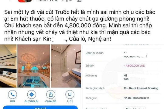 Vụ khách hút thuốc làm thủng đệm, bị phạt 4,8 triệu đồng: Chủ khách sạn ở Cửa Lò nói gì?