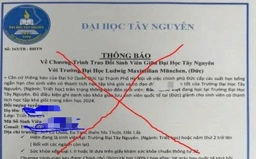Trường Đại học Tây Nguyên cảnh báo văn bản giả mạo 'trao đổi sinh viên quốc tế'