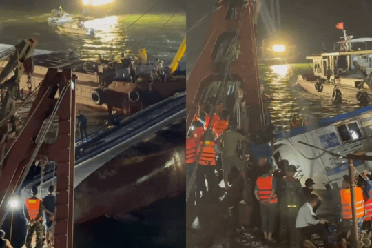 Chùm ảnh: Lực lượng chức năng xuyên đêm tiến hành lật tàu, nỗ lực tìm kiếm người gặp nạn còn mắc kẹt