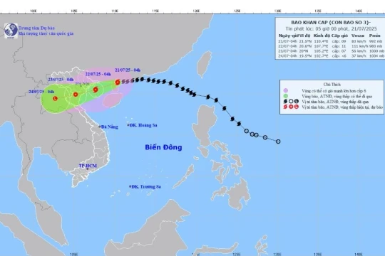 Bão số 3 giật cấp 11, còn cách Hải Phòng-Quảng Ninh hơn 200km