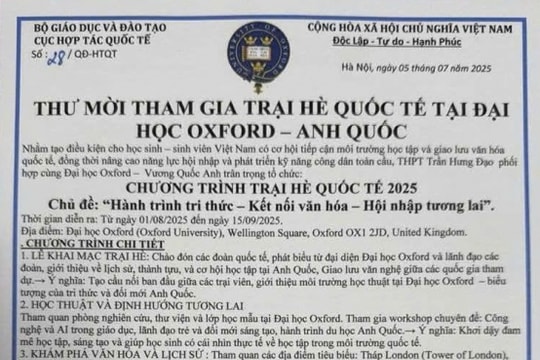 Giả mạo Trường THPT Trần Hưng Đạo gửi thư mời tham gia trại hè quốc tế