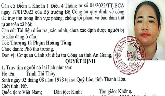 Ai biết thông tin đối tượng Trịnh Thị Thủy hãy báo ngay cho công an