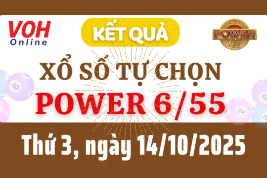 Vietlott POWER 655 14/10 - Kết quả xổ số Vietlott hôm nay thứ 3 14/10/2025