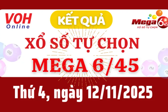 Vietlott MEGA 645 12/11 - Kết quả xổ số Vietlott hôm nay thứ 4 12/11/2025