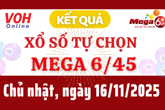 Vietlott MEGA 645 16/11 - Kết quả xổ số Vietlott hôm nay chủ nhật 16/11/2025