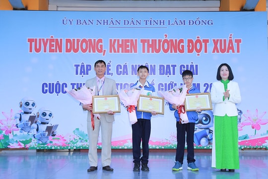 Lâm Đồng tuyên dương học sinh đoạt Huy chương Vàng Robotics thế giới