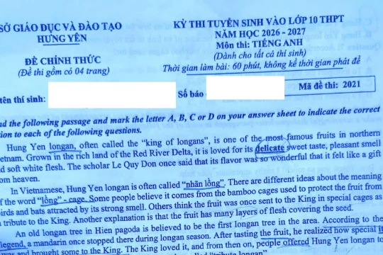 Nhãn lồng Hưng Yên gây ấn tượng trong đề thi Tiếng Anh vào 10
