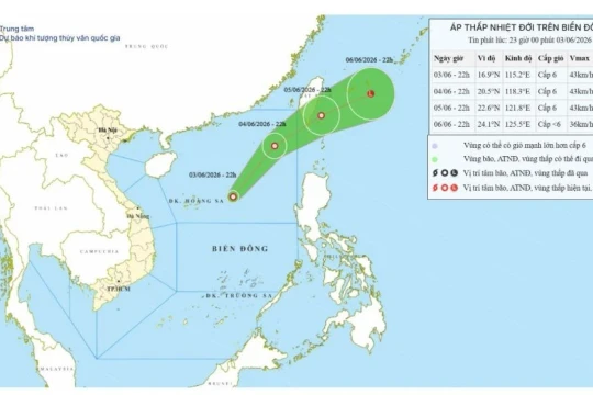 Biển Đông xuất hiện áp thấp nhiệt đới đầu tiên của năm 2026