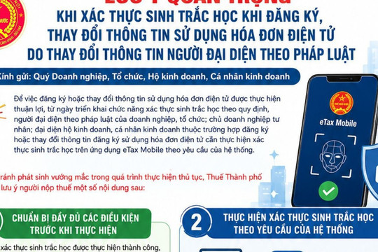 Lưu ý xác thực sinh trắc học khi đăng ký/thay đổi thông tin đăng ký sử dụng hóa đơn điện tử do thay đổi thông tin người đại diện