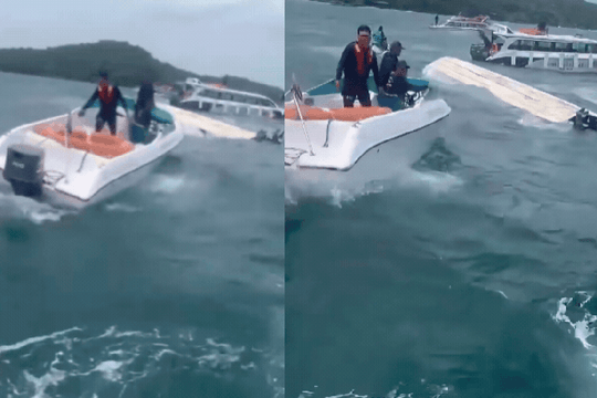 Hiện trường vụ lật ca nô chở hơn 30 khách du lịch ở Phú Quốc: Lực lượng chức năng đang khẩn trương cứu hộ