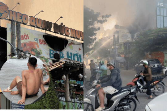 Hiện trường vụ cháy quán heo quay nổi tiếng ở Hà Nội: Đám cháy bốc ngùn ngụt, nhân viên nhảy xuống tầng 2 để thoát thân