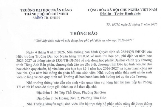 Sinh viên phản ứng khoản phạt 15 triệu: ĐH Ngân hàng TPHCM thông báo khẩn