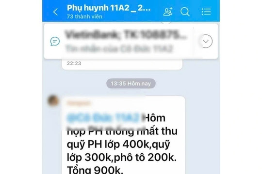 Quỹ phụ huynh lớp 400.000 đồng, hiệu trưởng yêu cầu dừng thu
